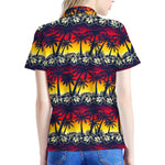 Sunset Hibiscus Palm Tree Pattern Print Women's Polo Shirt