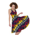 Sunset Hibiscus Palm Tree Pattern Print Sleeveless Knee Length Dress