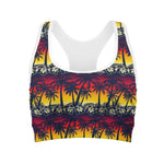 Sunset Hibiscus Palm Tree Pattern Print Women's Sports Bra