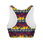 Sunset Hibiscus Palm Tree Pattern Print Women's Sports Bra