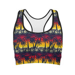 Sunset Hibiscus Palm Tree Pattern Print Women's Sports Bra