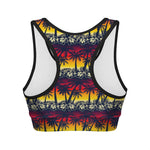 Sunset Hibiscus Palm Tree Pattern Print Women's Sports Bra