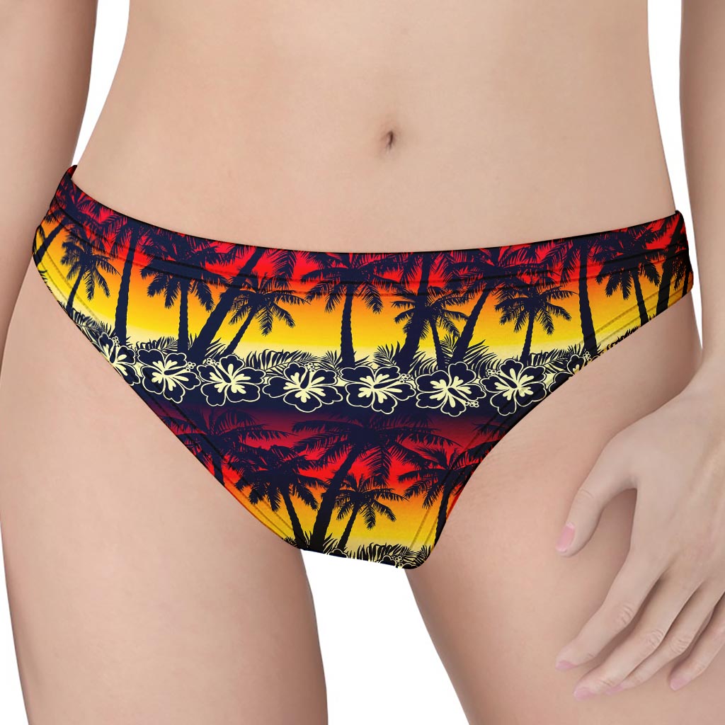 Sunset Hibiscus Palm Tree Pattern Print Women's Thong