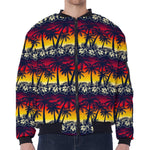 Sunset Hibiscus Palm Tree Pattern Print Zip Sleeve Bomber Jacket
