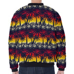 Sunset Hibiscus Palm Tree Pattern Print Zip Sleeve Bomber Jacket