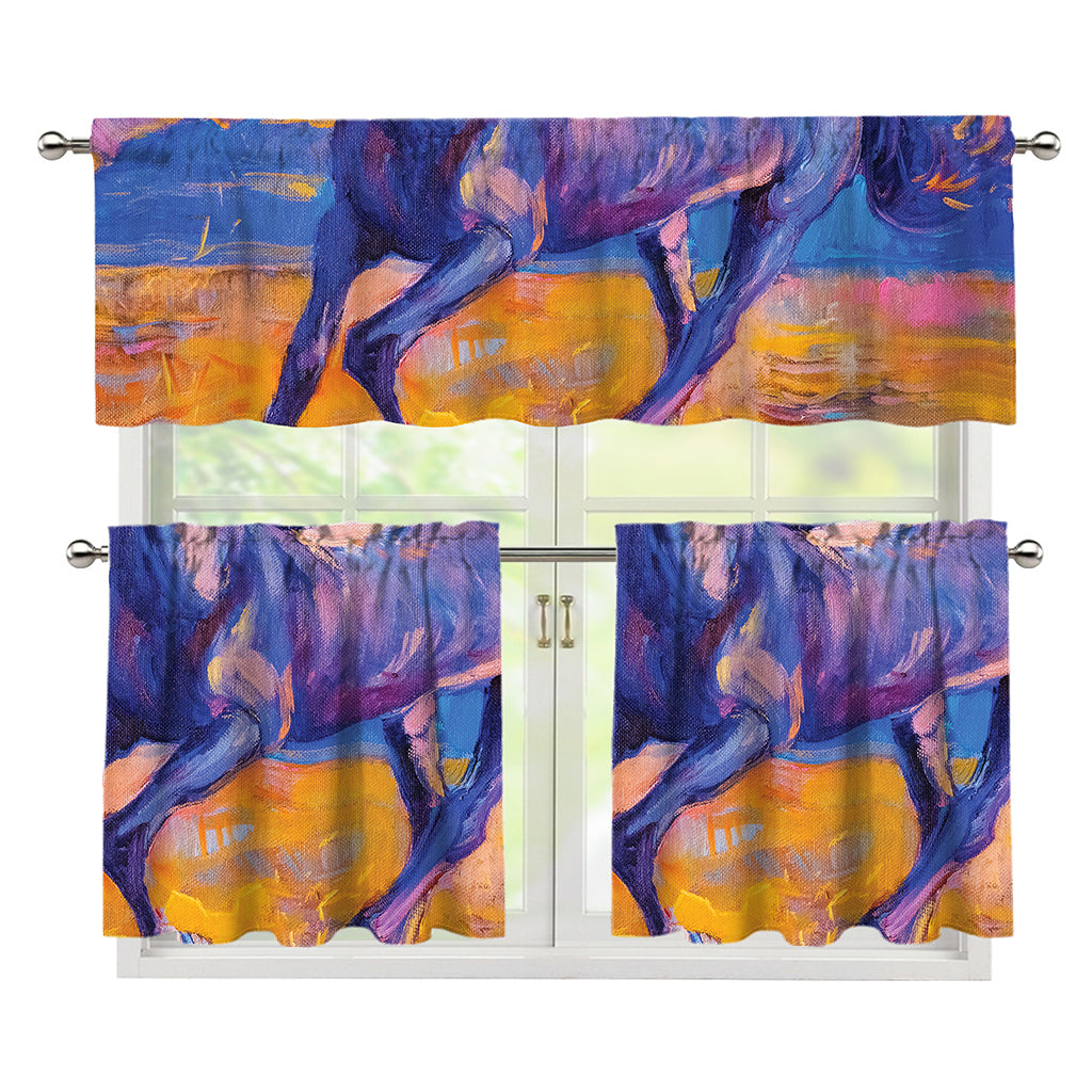 Sunset Horse Painting Print 3 Piece Kitchen Curtains