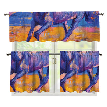 Sunset Horse Painting Print 3 Piece Kitchen Curtains