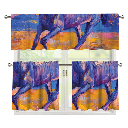 Sunset Horse Painting Print 3 Piece Kitchen Curtains