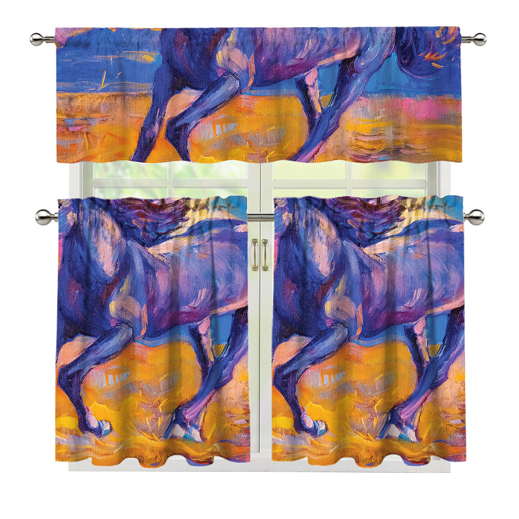 Sunset Horse Painting Print 3 Piece Kitchen Curtains