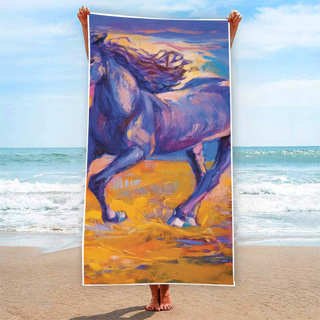 Sunset Horse Painting Print Beach Towel