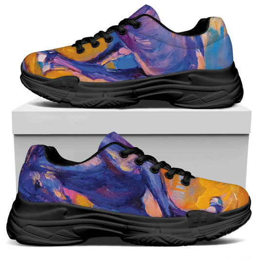 Sunset Horse Painting Print Black Chunky Shoes
