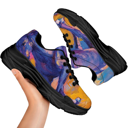 Sunset Horse Painting Print Black Chunky Shoes