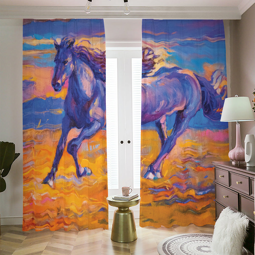 Sunset Horse Painting Print Blackout Pencil Pleat Curtains