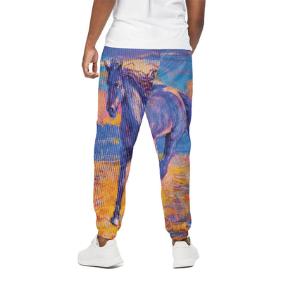 Sunset Horse Painting Print Cotton Pants