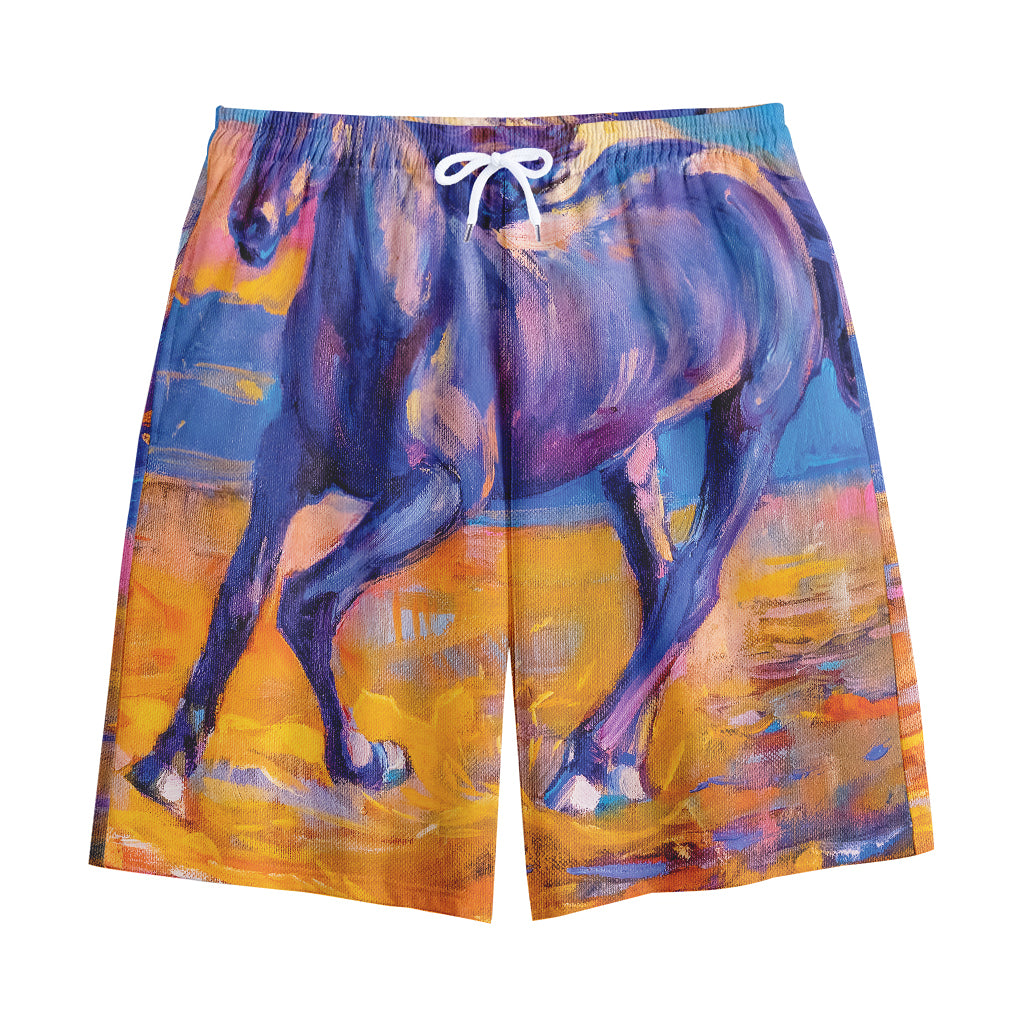 Sunset Horse Painting Print Cotton Shorts