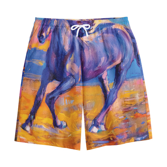 Sunset Horse Painting Print Cotton Shorts