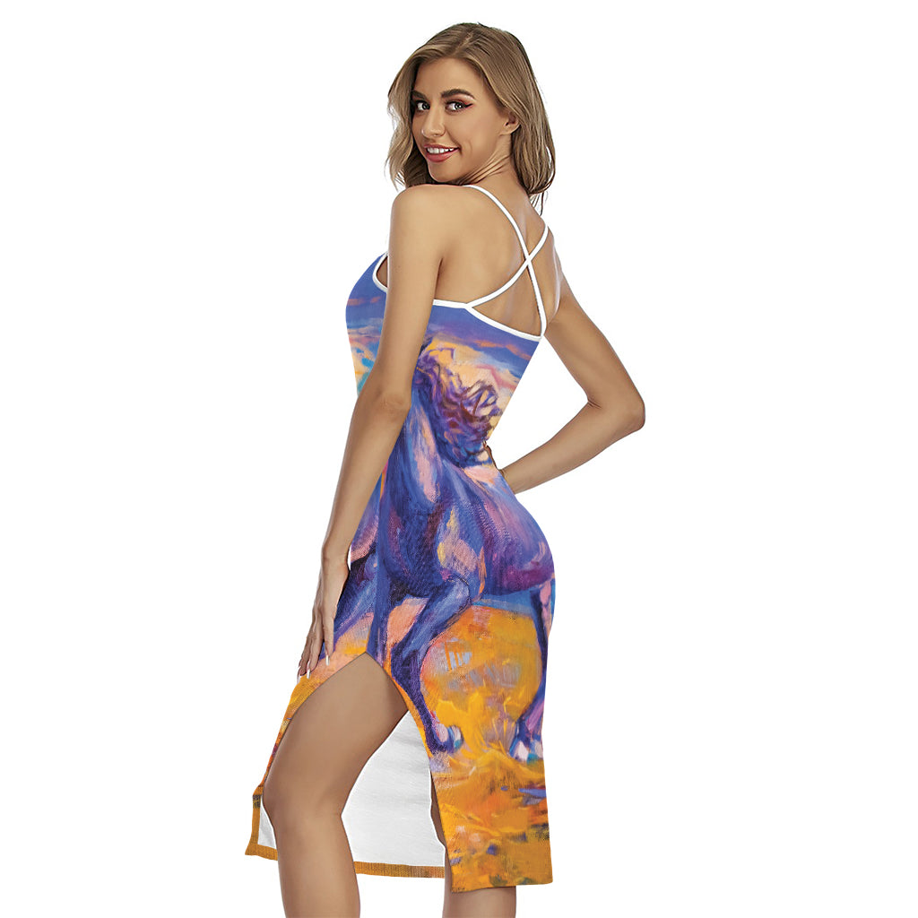 Sunset Horse Painting Print Cross Back Cami Dress