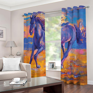Sunset Horse Painting Print Extra Wide Grommet Curtains
