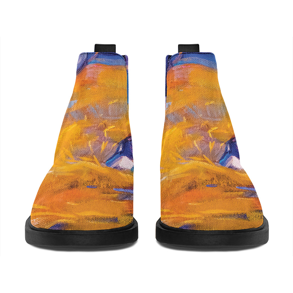 Sunset Horse Painting Print Flat Ankle Boots