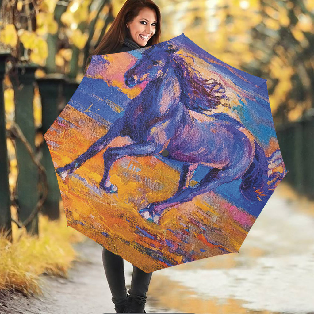 Sunset Horse Painting Print Foldable Umbrella