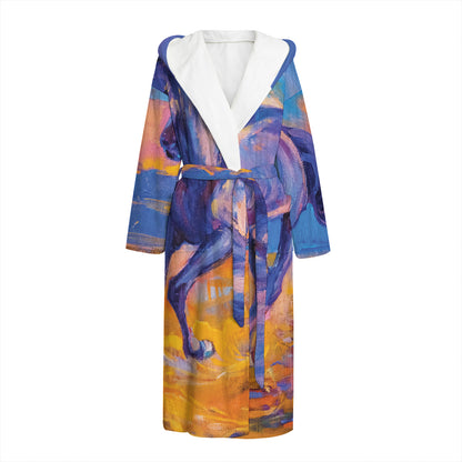 Sunset Horse Painting Print Hooded Bathrobe