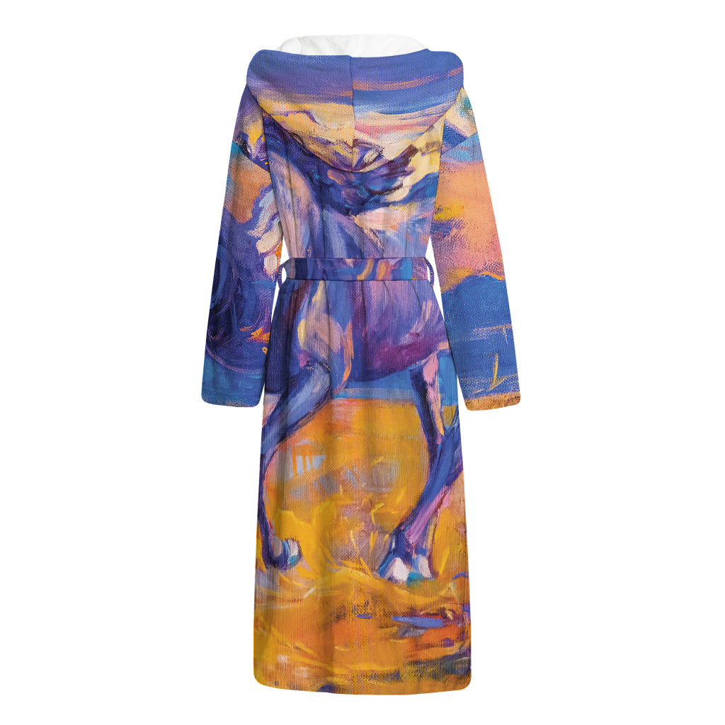 Sunset Horse Painting Print Hooded Bathrobe