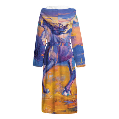 Sunset Horse Painting Print Hooded Bathrobe