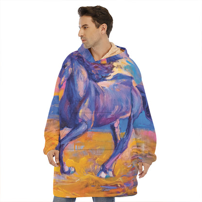 Sunset Horse Painting Print Hoodie Blanket
