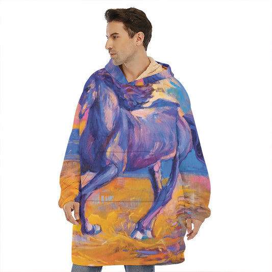 Sunset Horse Painting Print Hoodie Blanket
