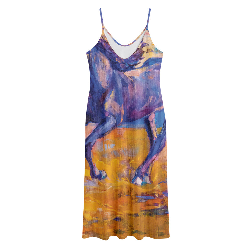 Sunset Horse Painting Print Jersey Midi Cami Dress
