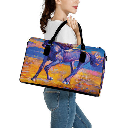 Sunset Horse Painting Print Leather Duffle Bag