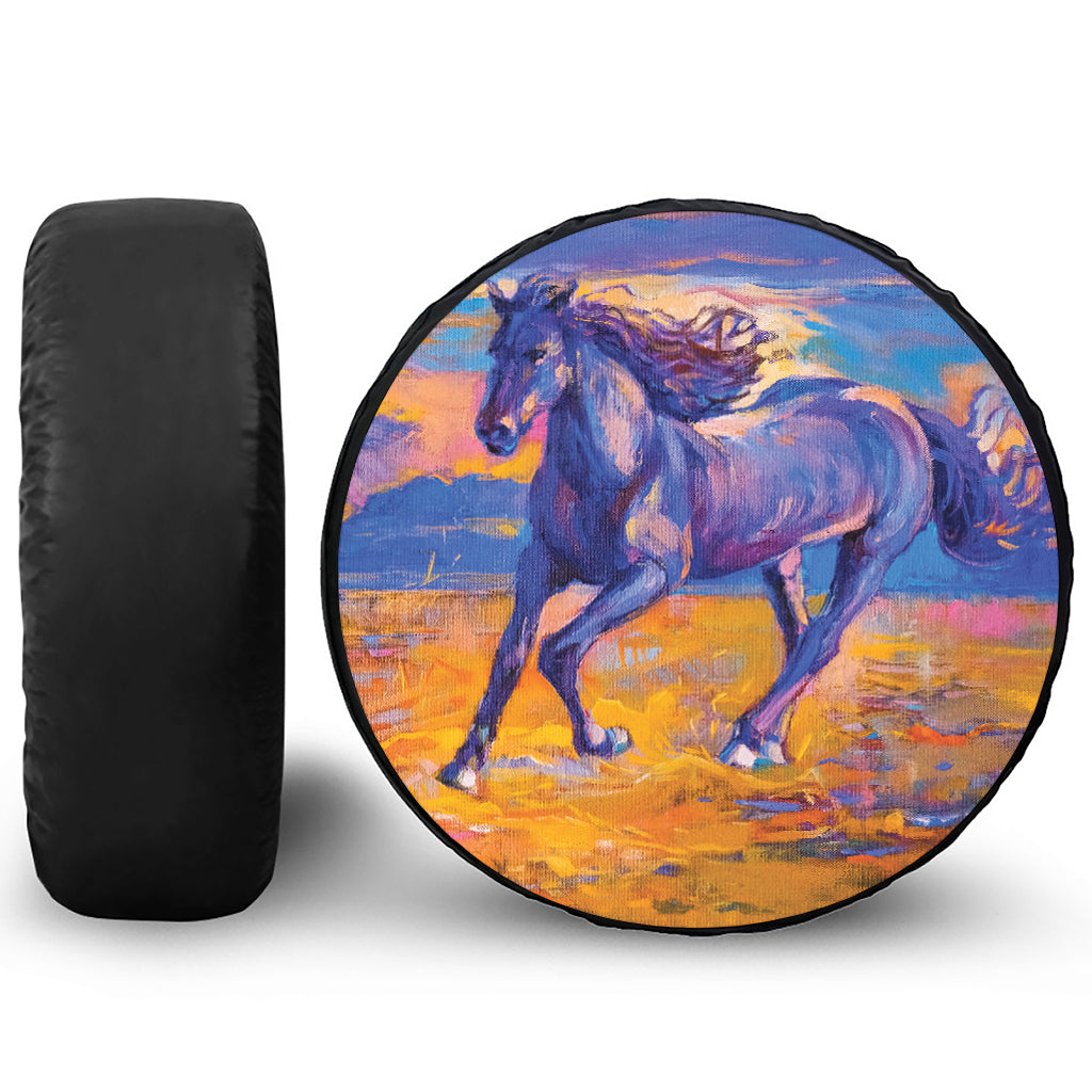 Sunset Horse Painting Print Leather Spare Tire Cover