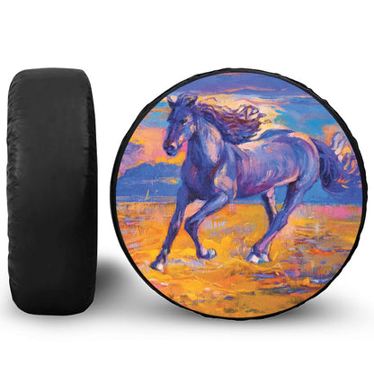 Sunset Horse Painting Print Leather Spare Tire Cover