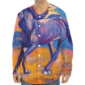 Sunset Horse Painting Print Long Sleeve Baseball Jersey