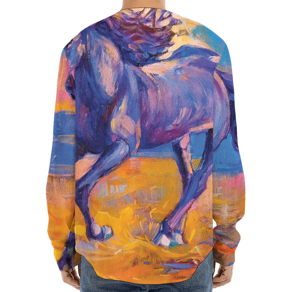 Sunset Horse Painting Print Long Sleeve Baseball Jersey