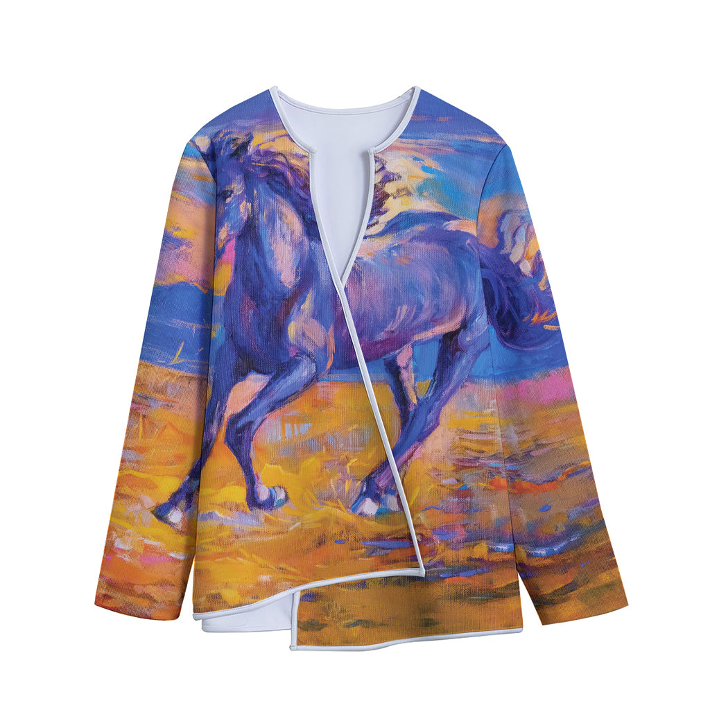 Sunset Horse Painting Print Long Sleeve Short Coat
