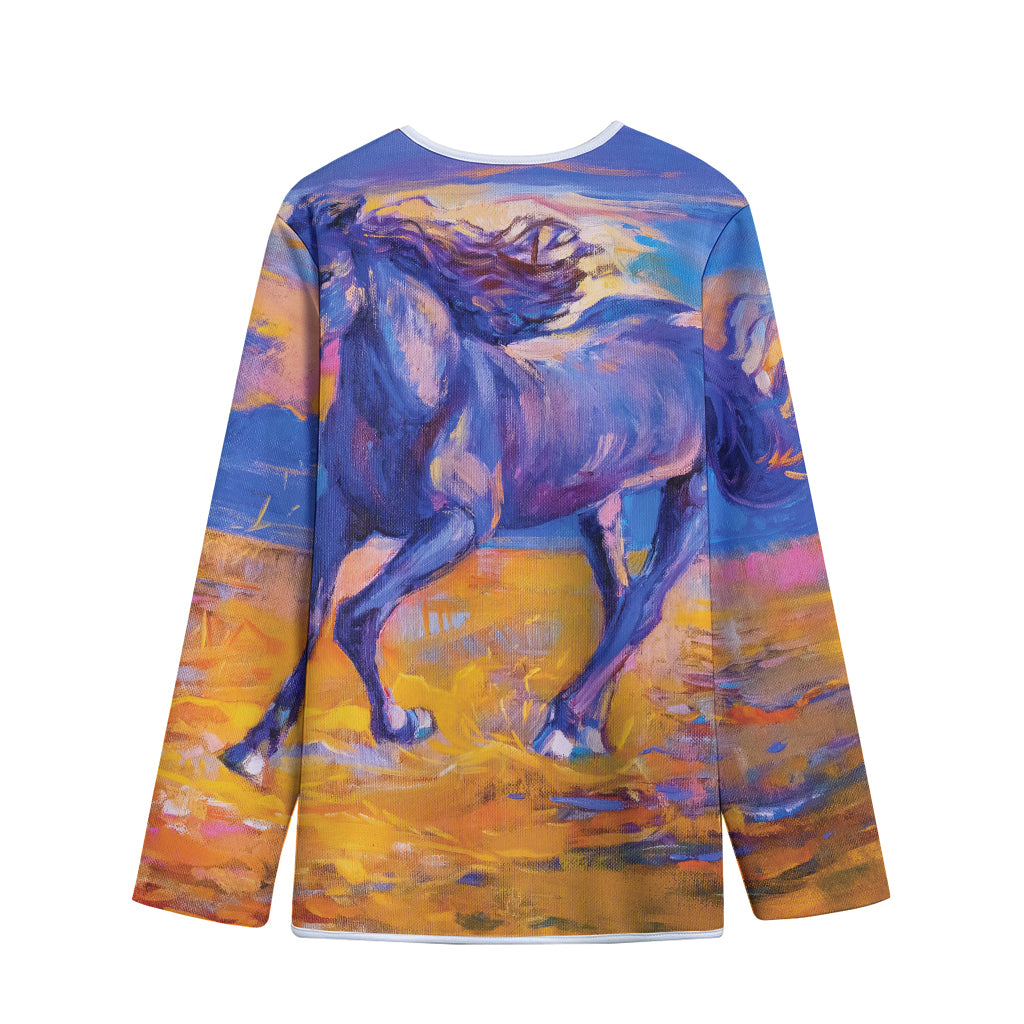 Sunset Horse Painting Print Long Sleeve Short Coat