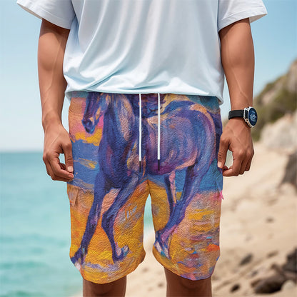 Sunset Horse Painting Print Men's Cargo Shorts