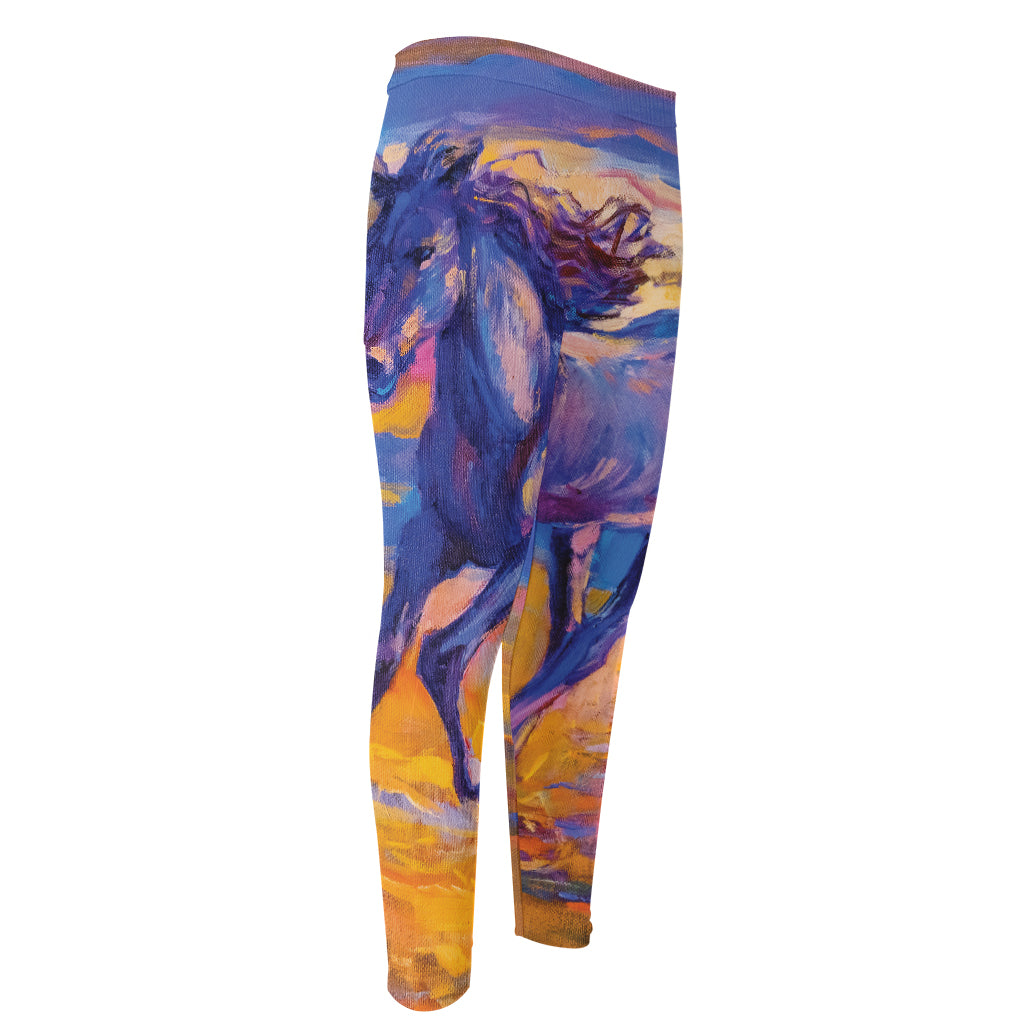 Sunset Horse Painting Print Men's Compression Pants