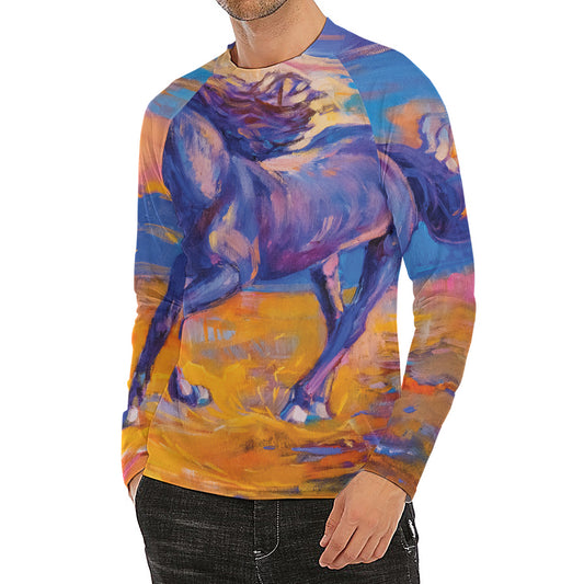 Sunset Horse Painting Print Men's Long Sleeve Rash Guard
