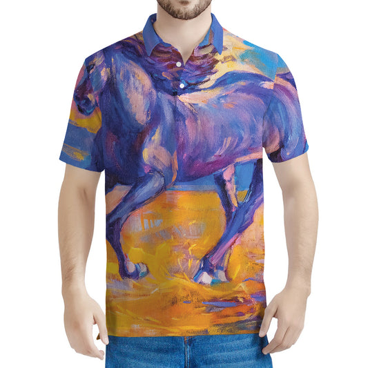 Sunset Horse Painting Print Men's Polo Shirt