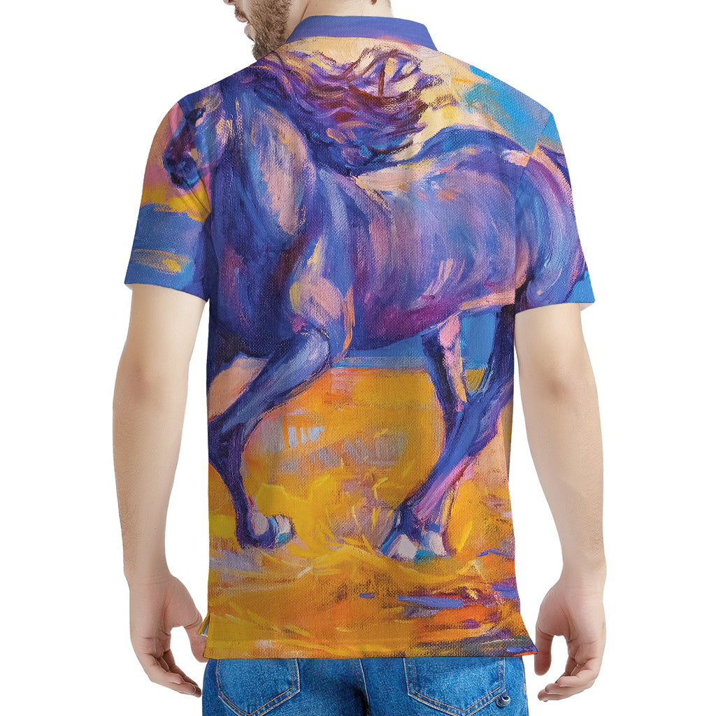 Sunset Horse Painting Print Men's Polo Shirt