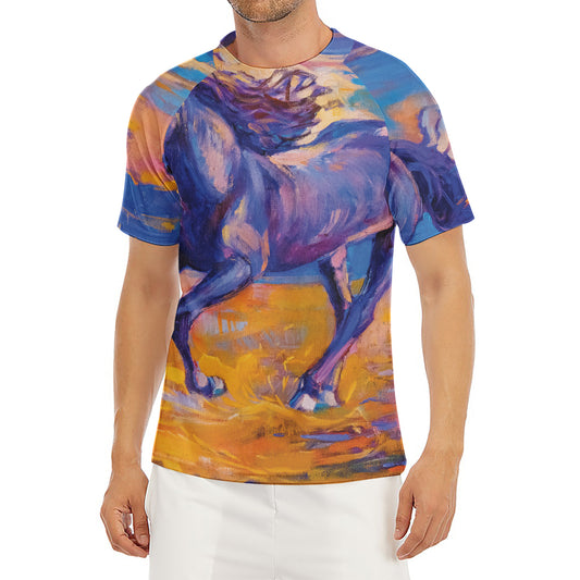 Sunset Horse Painting Print Men's Short Sleeve Rash Guard