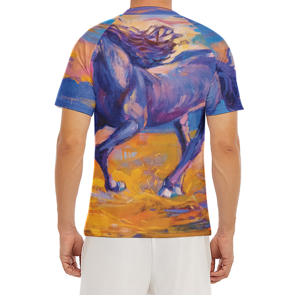 Sunset Horse Painting Print Men's Short Sleeve Rash Guard