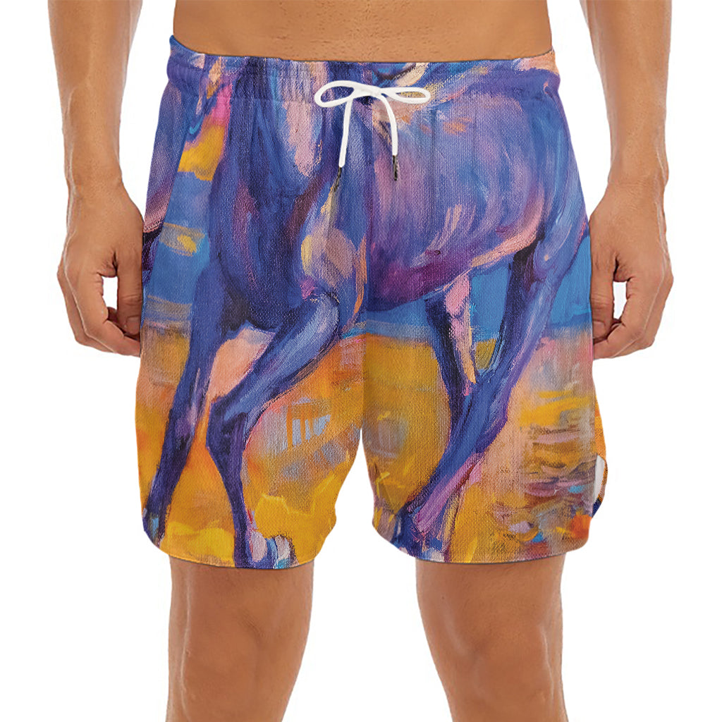 Sunset Horse Painting Print Men's Split Running Shorts