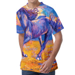 Sunset Horse Painting Print Men's Velvet T-Shirt