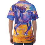 Sunset Horse Painting Print Men's Velvet T-Shirt