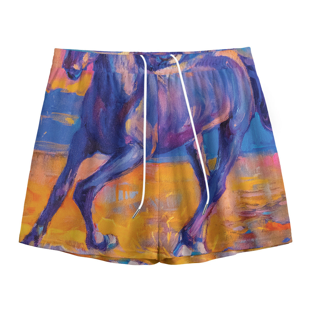 Sunset Horse Painting Print Mesh Shorts