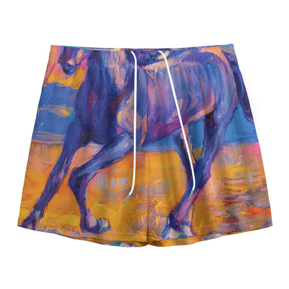 Sunset Horse Painting Print Mesh Shorts