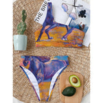 Sunset Horse Painting Print One Shoulder Bikini Top